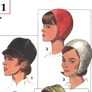 1960&#39;s Digital Sewing Pattern: Mod Ladies Hat, Cap, Jockey Helmet, Millinery - One Size - Instantly Print at Home