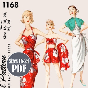 PDF - 1950 年代のヴィンテージ パターン - 1950 年代のサロン ドレス バケーション ティキ ドレス | 自宅ですぐに印刷 - 利用可能なサイズ: 16、18、20、22、24