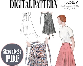 PDF - Vintage 1950s Pattern – Wrap Circle Skirt | Instantly Print at Home - Available sizes: 10 - 24