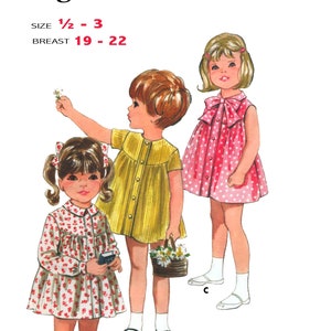 Talla 1/2-3 - Vestido de niña 3 looks Vestido sencillo, lazo delantero o cuello Peter Pan - Patrón de costura en PDF Carta de EE. UU. y A0