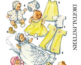 McCall's 2318 - Vintage Sewing Pattern - 1959 - Kimono, Sacque, Pajamas, Shirt, Christening Dress, Slip Cap Booties  - PDF Digital Download