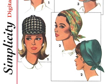 Simplicity 6191 - Digital Pattern 1965 Simple Hats Caps Millinery Jockey Helmet Baseball Cocktail Kepi Turban 60s Sewing Pattern