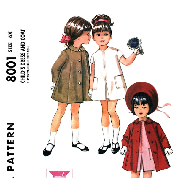 McCall's 8001 - Taille 6X - Robe et manteau pour filles des années 1960 - Enfant, Tout-petit, Enfants - Patron de couture numérique vintage - PDF UNIQUEMENT !