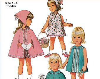Size 1-4 - 1970 Girls Dress, Scarf, Reversible Cape - Child, Toddler, Kids - Vintage DIGITAL Sewing Pattern PDF ONLY