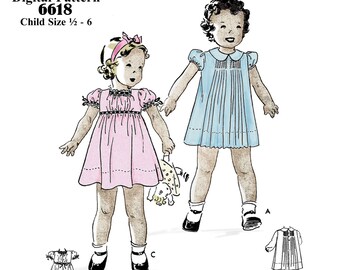 PDF - Girl’s Dress Size 1/2-6 from the 1920s - 2 looks dress with pleats and gathers plus Panties - Digital PDF Sewing Pattern