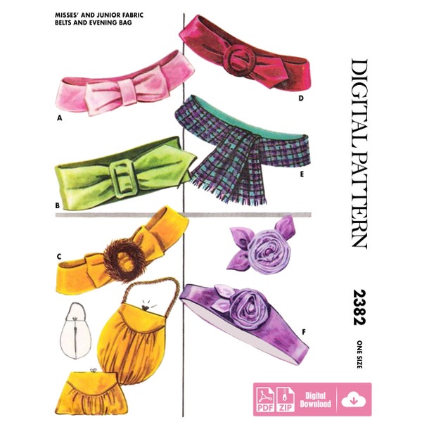 McCall's 2382 One Size - Misses & Junior Belts and Evening Bag Digital Sewing Pattern