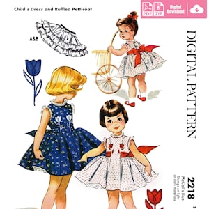 McCall's 2218 - Size 1-6 - 1958 Girls Dress - Child, Toddler, Kids - Vintage DIGITAL Sewing Pattern - PDF ONLY!