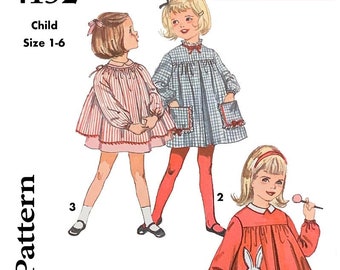 Simplicity 4152 - Size 1-6 - 1961 Girls Smock Dress - Child, Toddler, Kids - DIGITAL Sewing Pattern - PDF ONLY!