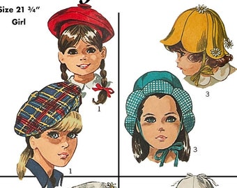 Vintage Sewing Pattern Size 21 3/4 inches - 1968 Hat, Beret, Kids Sewing Pattern - PDF ONLY!