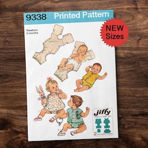 Newborn OR 6 months Baby's One Piece Snap On Suit Dress or Top and Shorts Onsie Style - Vintage Pattern 1970s *REPRODUCTION*