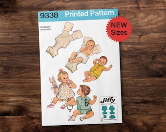 Newborn OR 6 months Baby's One Piece Snap On Suit Dress or Top and Shorts Onsie Style - Vintage Pattern 1970s *REPRODUCTION*