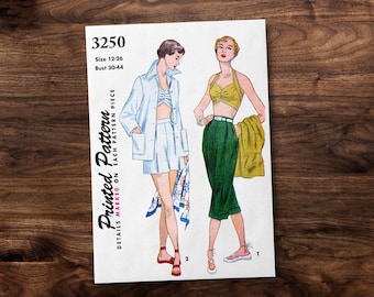 Women's Jacket, Halter, Bra Top, Pedal Pushers 1950s *REPRODUCTION* vintage sewing pattern - Available sizes: 12, 14, 16, 18, 20, 22, 24, 26