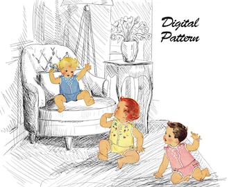 Size 1 - Embroidered Baby's Diaper Shirt and Diaper Slipcover - Vintage pattern 1940s - PDF Digital Sewing pattern