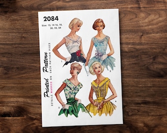 Blouse Vintage Sewing Pattern with ribbon, lace trim - *REPRODUCTION* - Available sizes: 12, 14, 16, 18, 20, 22, 24