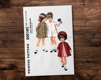 Girls 1960s Multiple Modern Dress and Coat  - Toddler Child Kids - *REPRODUCTION* - Available sizes: 2, 3, 4, 5, 6, 6X - Sewing Pattern