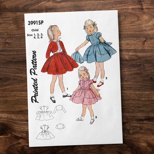 Girls 1950s One-Piece Dress and Jacket - Toddler Child Kids - *REPRODUCTION* - Available sizes: 1, 2, 3, 4, 5, 6 - Sewing Pattern