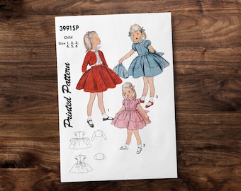 Girls 1950s One-Piece Dress and Jacket - Toddler Child Kids - *REPRODUCTION* - Available sizes: 1, 2, 3, 4, 5, 6 - Sewing Pattern