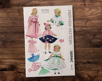 15” DOLL Pattern | Skirt Headband Nightgown Sweater Cap Slip Crinoline Cape  - Vintage Sewing Pattern - 1950s - *REPRODUCTION*