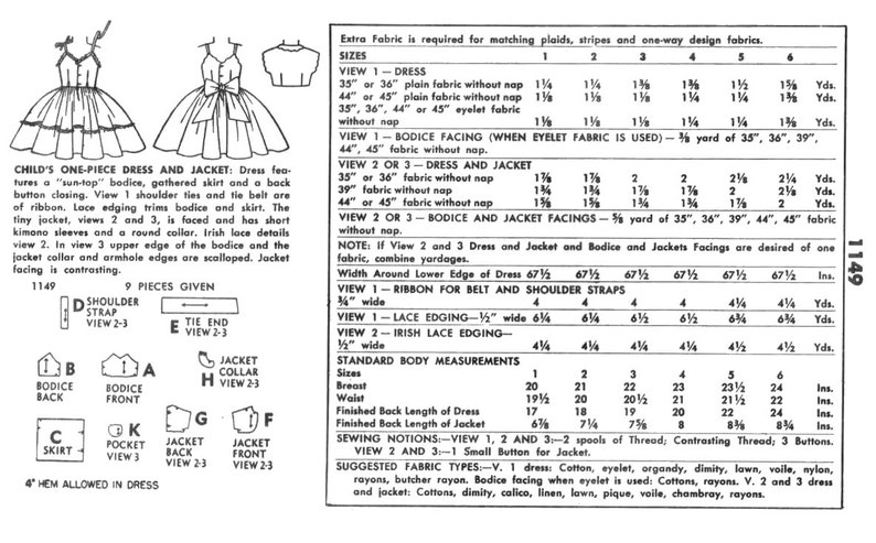 Simplicity 1149 Size 1-6 1955 Girls Dress Jacket Child, Toddler, Kids DIGITAL Sewing Pattern PDF Patterns image 2