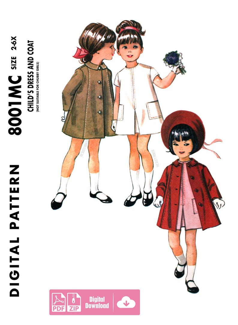 Size 2, 3, 4, 5, 6, 6X - 1960s Girls Dress & Coat - Child, Toddler, Kids - Vintage Digital Sewing Pattern - PDF ONLY! image 2