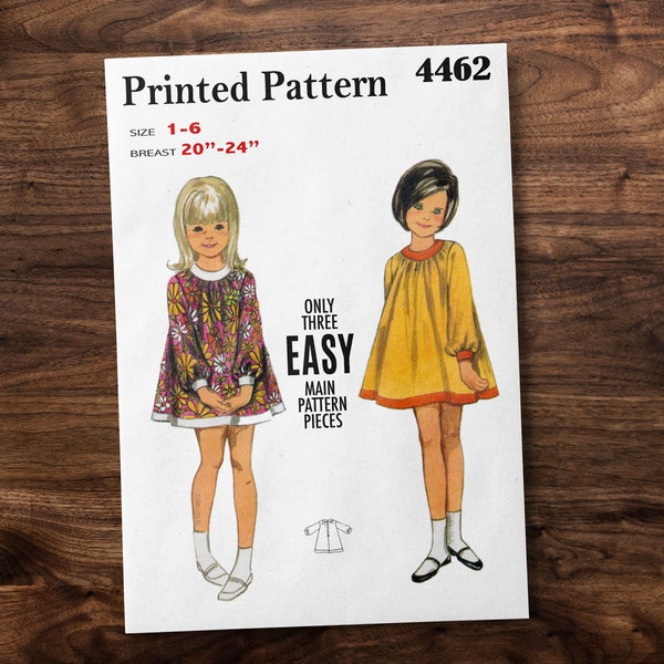 Girls 1960s Color Block Dress - Toddler Child Kids - *REPRODUCTION* - Available sizes: 1, 2, 3, 4, 5, 6 - Sewing Pattern 4462BP