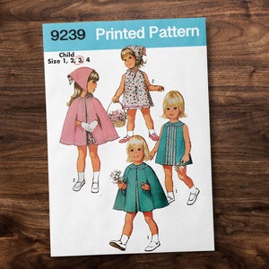 Girls Summer Dress, Cape, & Scarf - Vintage Sewing Pattern - 1970s - Toddler Child Kids - *REPRODUCTION* - Available sizes: 1, 2, 3, 4