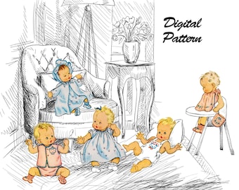 Vintage Sewing Pattern - 1952 - Kimono, Dress, Sun suit, Diaper shirt and panties, Bib & Booties  - PDF Digital Download