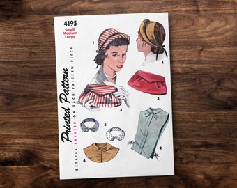 Women’s Cap, Bag & Scarf Sewing Pattern from 1950s - *REPRODUCTION* sewing pattern - Available sizes: S, M, L