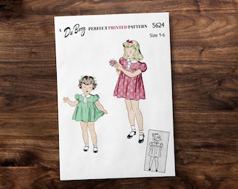 Girls 1940s Summer Dress with puffy sleeves - Toddler Child - *REPRODUCTION* - Available sizes: 1, 2, 3, 4, 5, 6