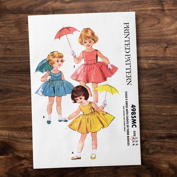 Girls 1950s Three Dress Styles - Toddler Child Kids - *REPRODUCTION* - Available sizes: 1, 2, 3, 4, 5, 6 - Sewing Pattern