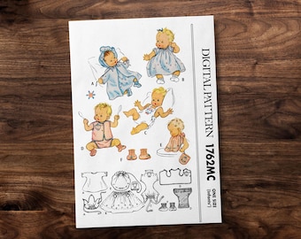 Infant Baby's Kimono, Dress, Sun suit, Diaper shirt and panties, Bib & Booties One Size - 1940s Vintage Pattern *REPRODUCTION*