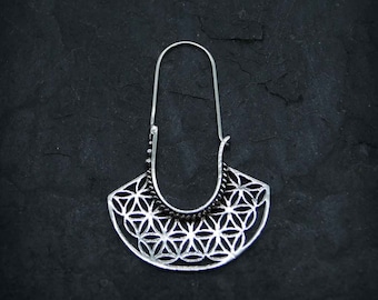Silver Plated Ethnic Earrings: Tribal Geometric Flower of Life