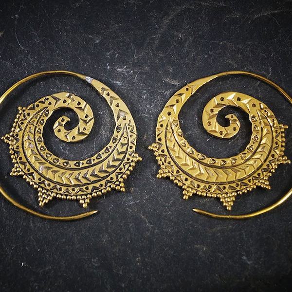 Boucles d'oreille spirales en laiton -boucles spirales-boucles hippie- boucles d'oreille boho 130-510