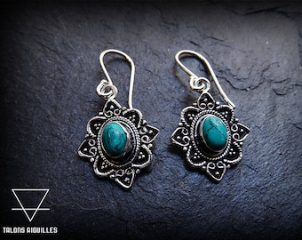 Tribal earrings with gemstone -  moon stone - turquoise - Ladradorite 61-401