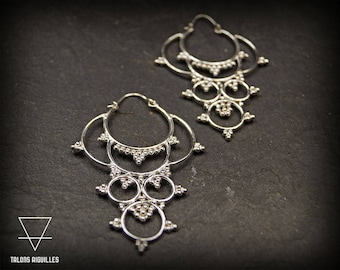 Orecchini A Cerchio Fatti A Mano In Argento Sterling 925 - Stile Etnico Tribale Zingaro Boho, Unisex, 3 Cm, Designer