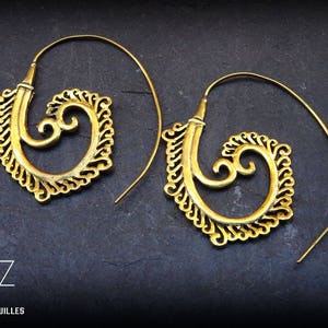 Ethnic earrings -bohemian jewelry - tribal hoop - brass earrings25-388