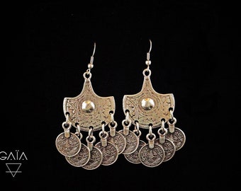Boucles d'oreilles ethniques pendantes plaqué argent, finition antique  -boucles boho - bohemain chic - boucles hippie
