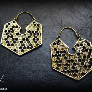 Boucles d'oreille Ethniques laiton-boucles nid d'abeille -boucles bohème -A9