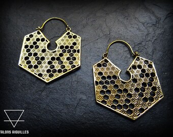 Bohemian Brass earrings -honeycomb earrings -geometric earrings A9