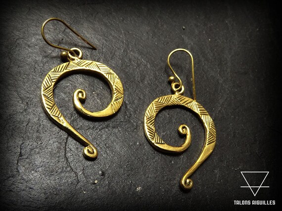 Boucles D'oreilles Vintage Années 80-90 - Pendantes En Laiton Plaqué Or, Style Ethnique