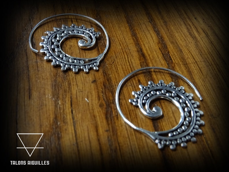 Ethnic spiral brass silver plated earrings tribal earrings Ethnic earrings 31-193 image 2