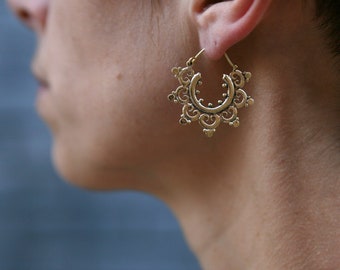 Ethnic earrings -tribal hoop -small bohemian earrings-brass earrings  125- 686