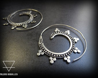Silver Plated Spiral Earrings: Tribal Ethnic Hippie Style
