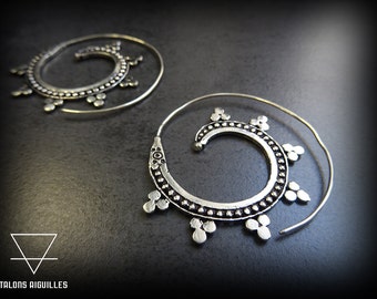 Boucle d'oreille ethnique spirale -boucles ethniques -boucles indiennes  -boucles plaquées argent 10-57