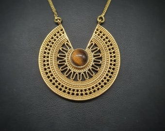 Ciondolo Boho con pietra - collana in ottone - ciondolo con pietre preziose - ciondolo mandala