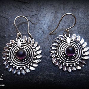 Silver earrings flower style bohemian earrings boho earrings ethnic earrings 67-232 image 1