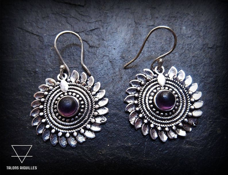 Silver earrings flower style bohemian earrings boho earrings ethnic earrings 67-232 image 1