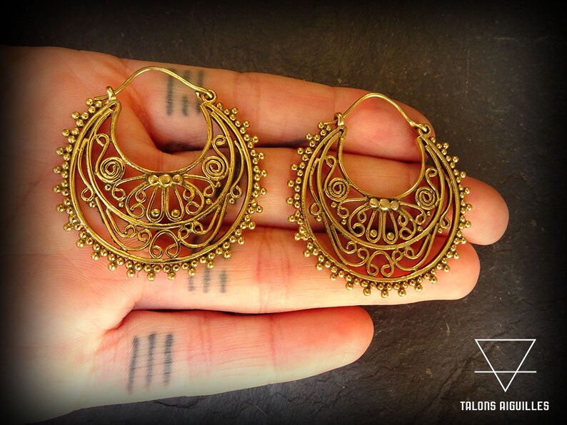 Tribal Hoop Earrings ethnic Brass Earrings tribal Hoop Etsy