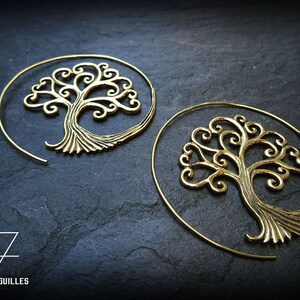 Brass spiral earings tree of life earrings tribal hoop earring brass boucles arbre de vie 55-717 image 2