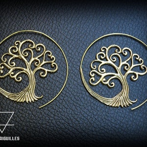 Brass spiral earings tree of life earrings tribal hoop earring brass boucles arbre de vie 55-717 image 9